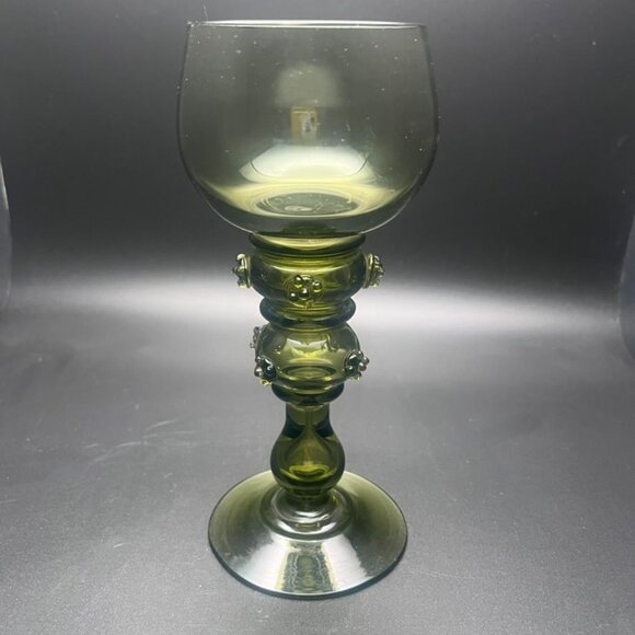 Antique Roemer Hock Hand Blown Wine Glasses Olive Green Set Of 4  Prunts Germany - Picture 5 of 10